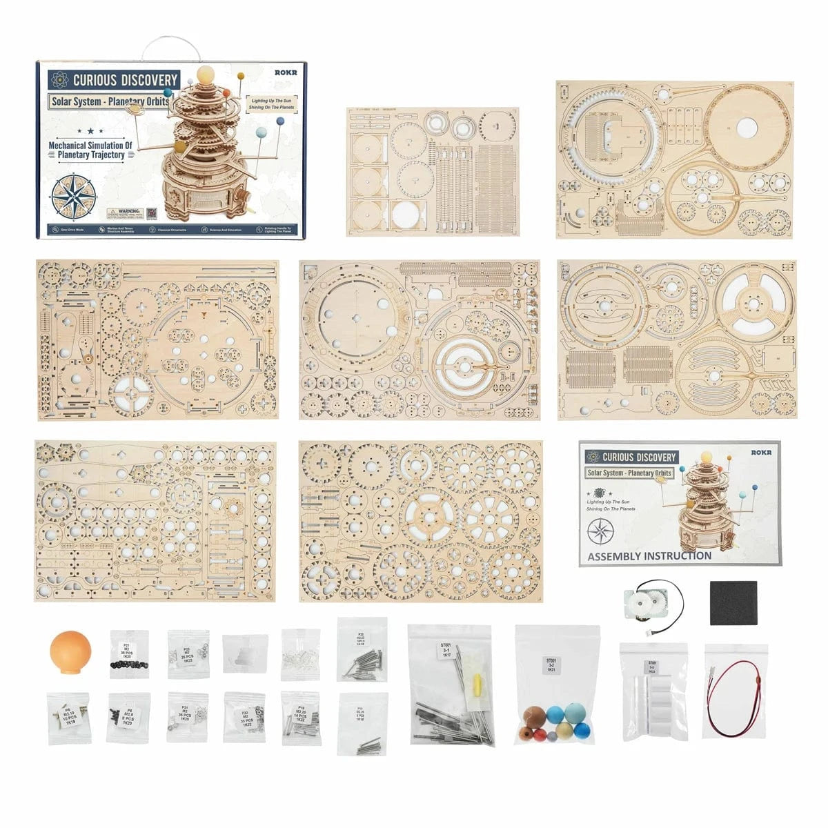 Robotime Rokr Mechanical Orrery 316PCS Rotatable DIY 3D Wooden Puzzles Model Building Block ST001