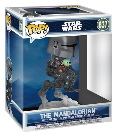 Star Wars: The Mandalorian and Grogu POP! Rides Deluxe Vinyl Bobblehead Figure The Mandalorian with Grogu in Imperial Remnant AT-RT 9 cm