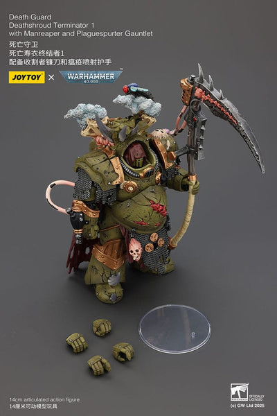 Warhammer 40k Action Figure 1/18 Death Guard Deathshroud Terminator 1 with Manreaper and Plaguespurter Gauntlet 14 cm