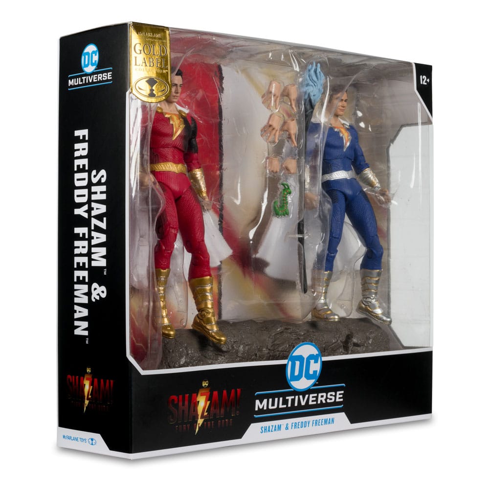 DC Multiverse Action Figures Pack of 2 Shazam (Battle Damage) & Freddie Freeman (Gold Label) 18 cm