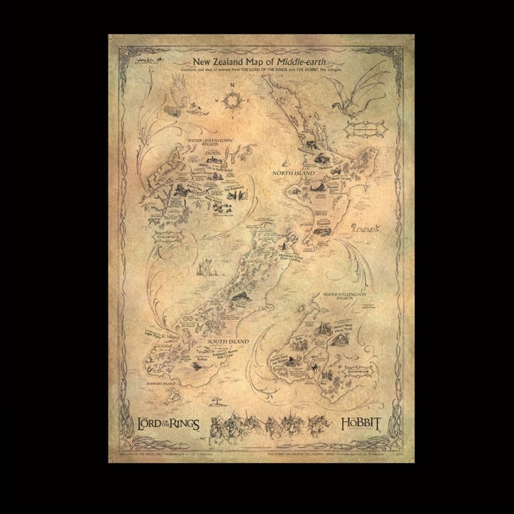The Hobbit Art Print New Zealand Map of Middle Earth 50 x 70 cm