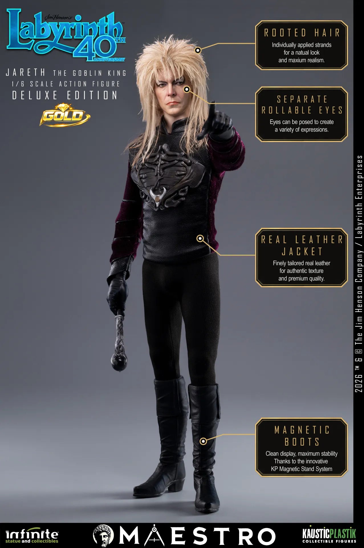 Labyrinth Jareth The Goblin King 1/6 Action Figure Deluxe Edition Gold