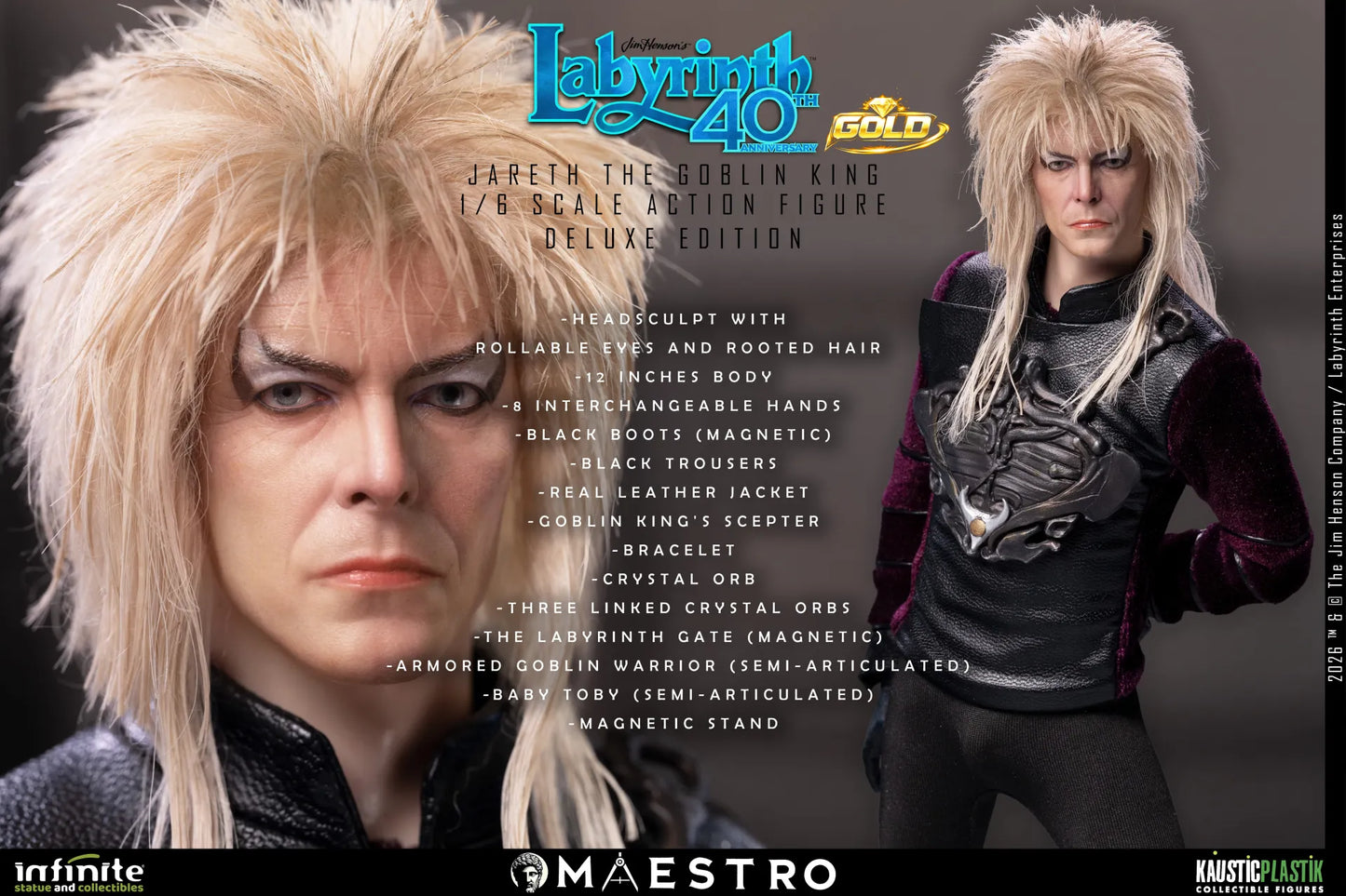 Labyrinth Jareth The Goblin King 1/6 Action Figure Deluxe Edition Gold