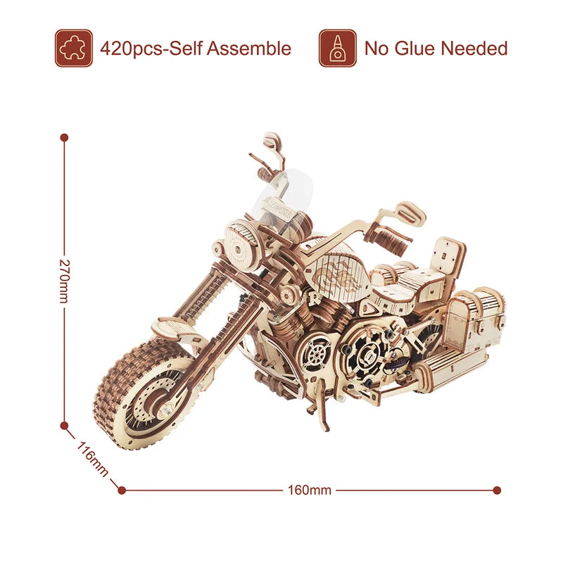 Robotime Rokr 420 PCS Cruiser Motorcycle DIY Wooden Model Building Block Kits Assembly LK504