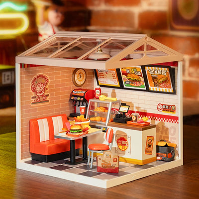 Robotime Rolife Super Creator Series Plastic Dollhouse Building Blocks Yum Burgers Leisurely Cheers Bar Sweet Sips Tea