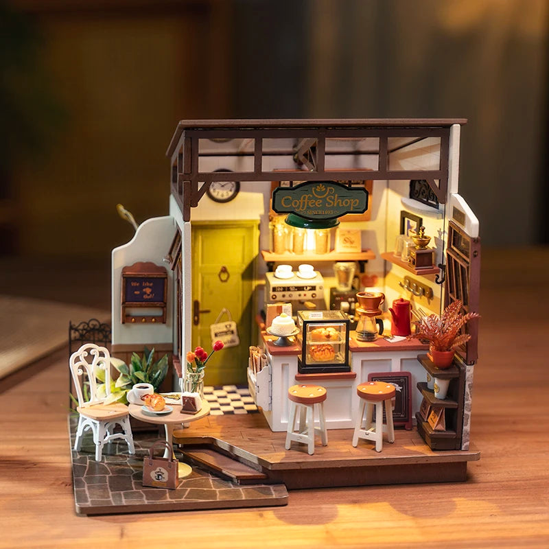 Robotime Rolife No.17 Café Miniature House Kit DIY Dollhouse  3D Wooden Assembly Building