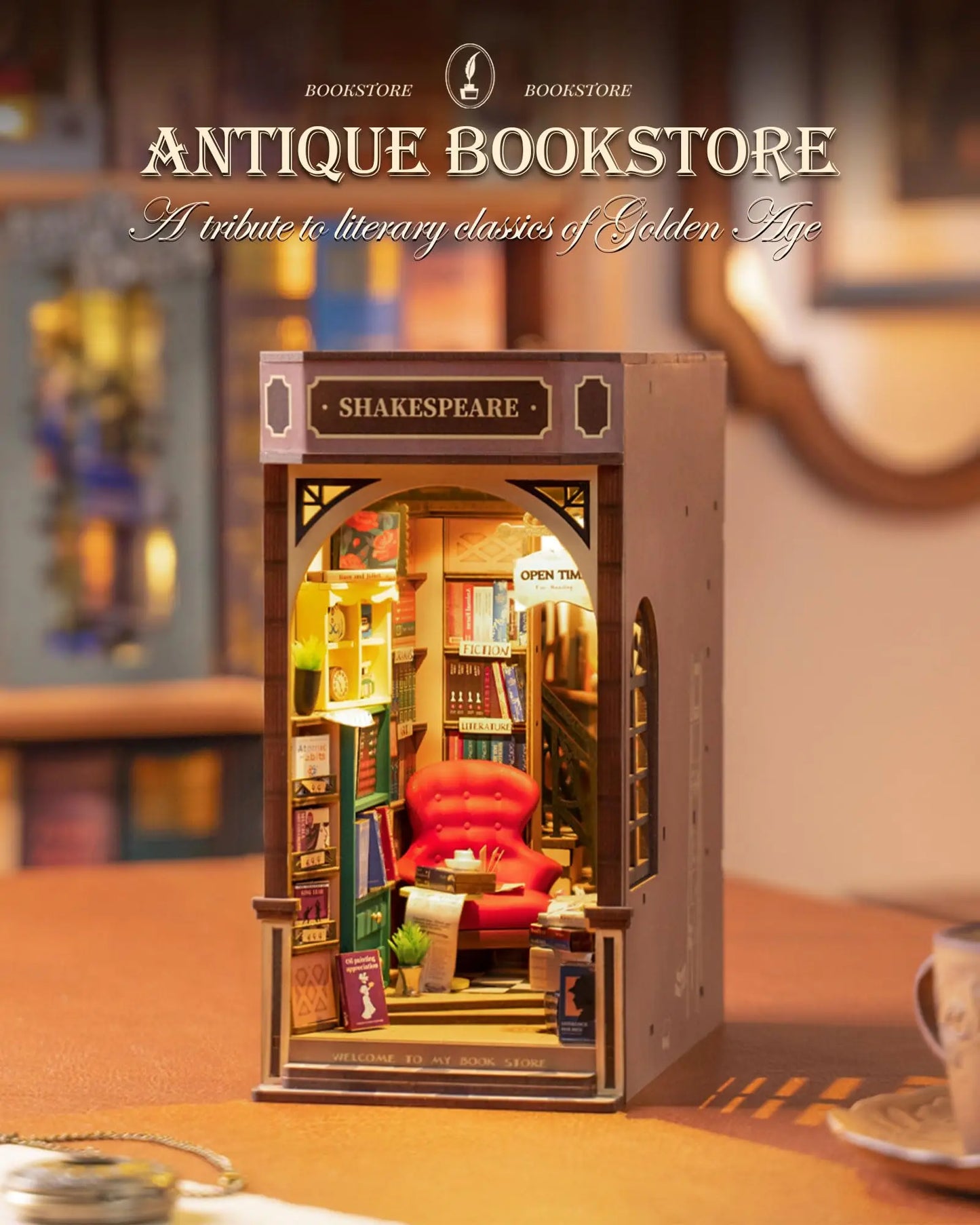 Robotime Rolife New Booknook Bookstore with Light Housewife Wooden TGB07