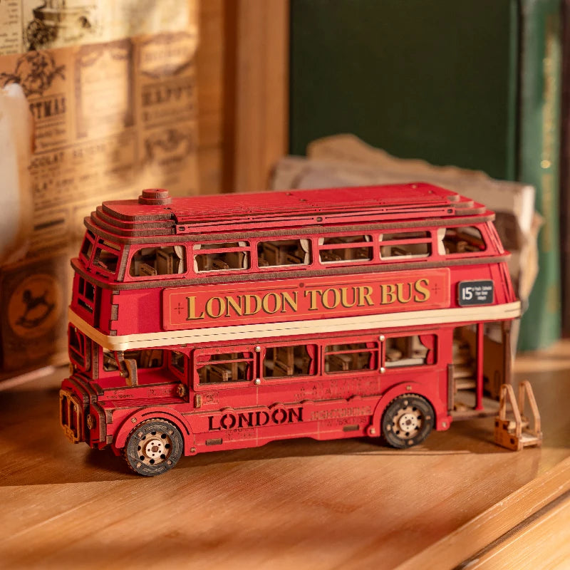 Robotime Rolife London Tour Bus City Sightseeing Car Building Block Kits 3D Wooden Puzzle