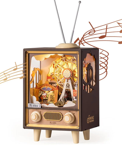 Robotime Rolife Sunset Carnival Music Boxes with Lights Ferris Wheel Home Decoration 3D Wooden Puzzle