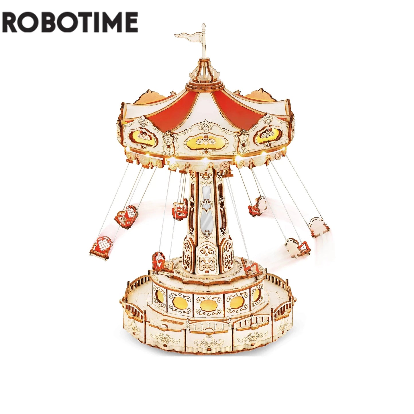 Robotime Rokr Swing Ride DIY Music Box Building Block Amusement Park Series for 3D Wooden Puzzle