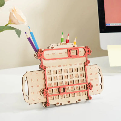 Robotime Rokr Penholder Calendar 3D Wooden Puzzle Easy to Assembly Desk Decoration Bulding Block