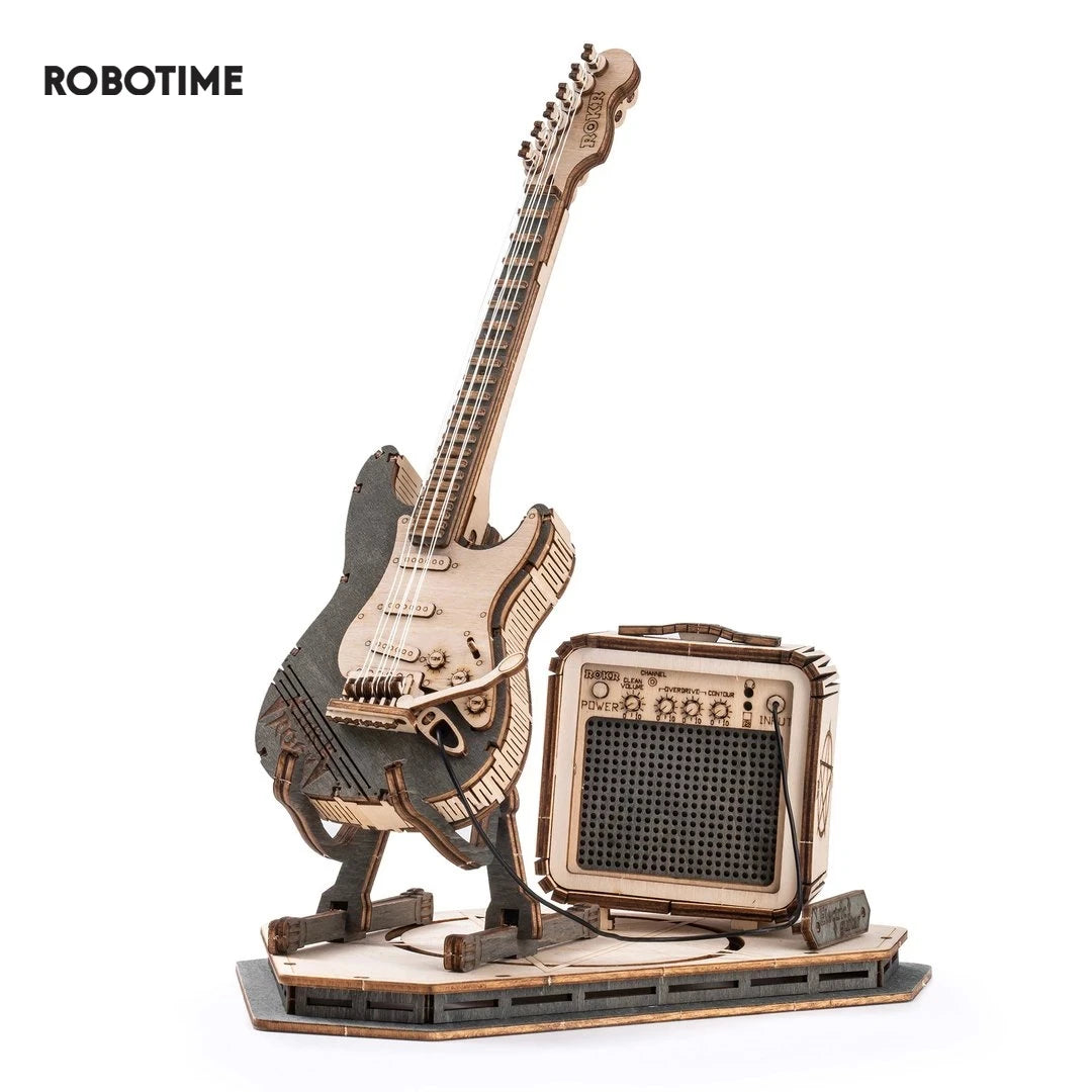 Robotime Rokr Electric Guitar Model Gift for Kids Adult Assembly Creative Toys Building Block Set 3D Wooden Puzzle TG605K