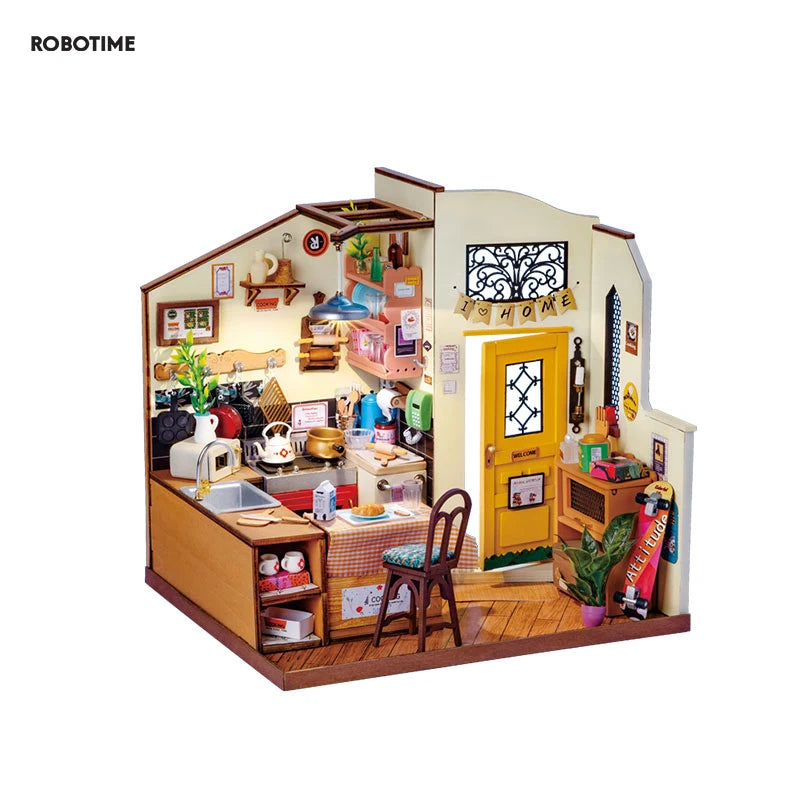 Robotime Rolife Miniature House Homey Kitchen Pre-painted Dollhouse Building Blocks Set 3D Wooden Puzzle