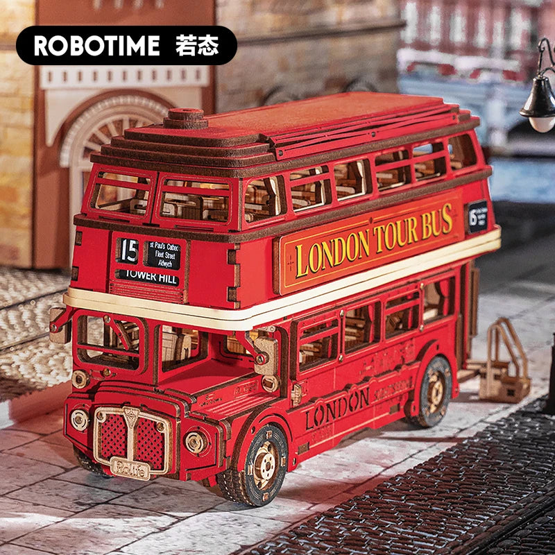 Robotime Rolife London Tour Bus City Sightseeing Car Building Block Kits 3D Wooden Puzzle