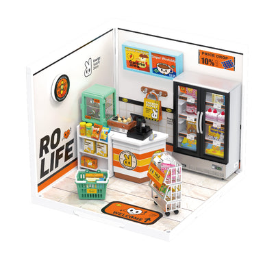 Robotime Rolife Super Creator Daily Plastic DIY Miniature House Cafe Energy Supply Store Building Block Sets English Version DW