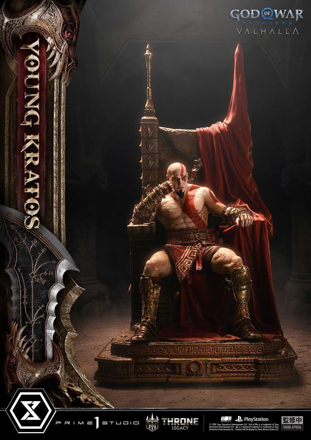 Throne Legacy God of War Series Statue 1/3 Ragnarok Young Thyself Kratos 91 cm