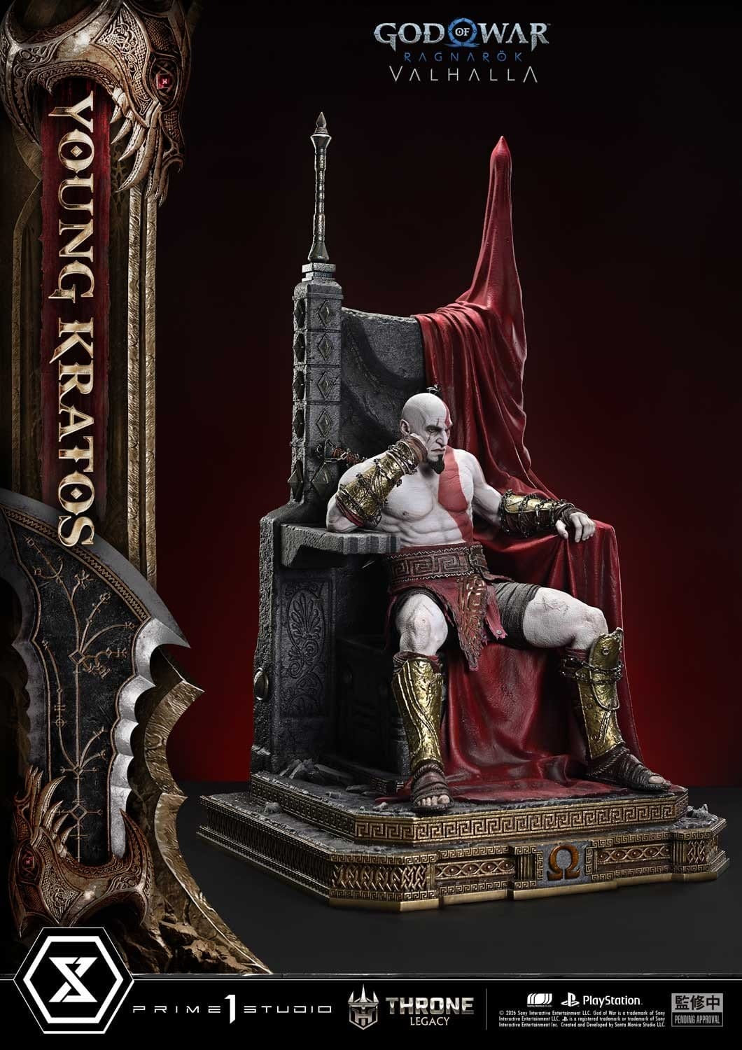 Throne Legacy God of War Series Statue 1/3 Ragnarok Young Thyself Kratos 91 cm