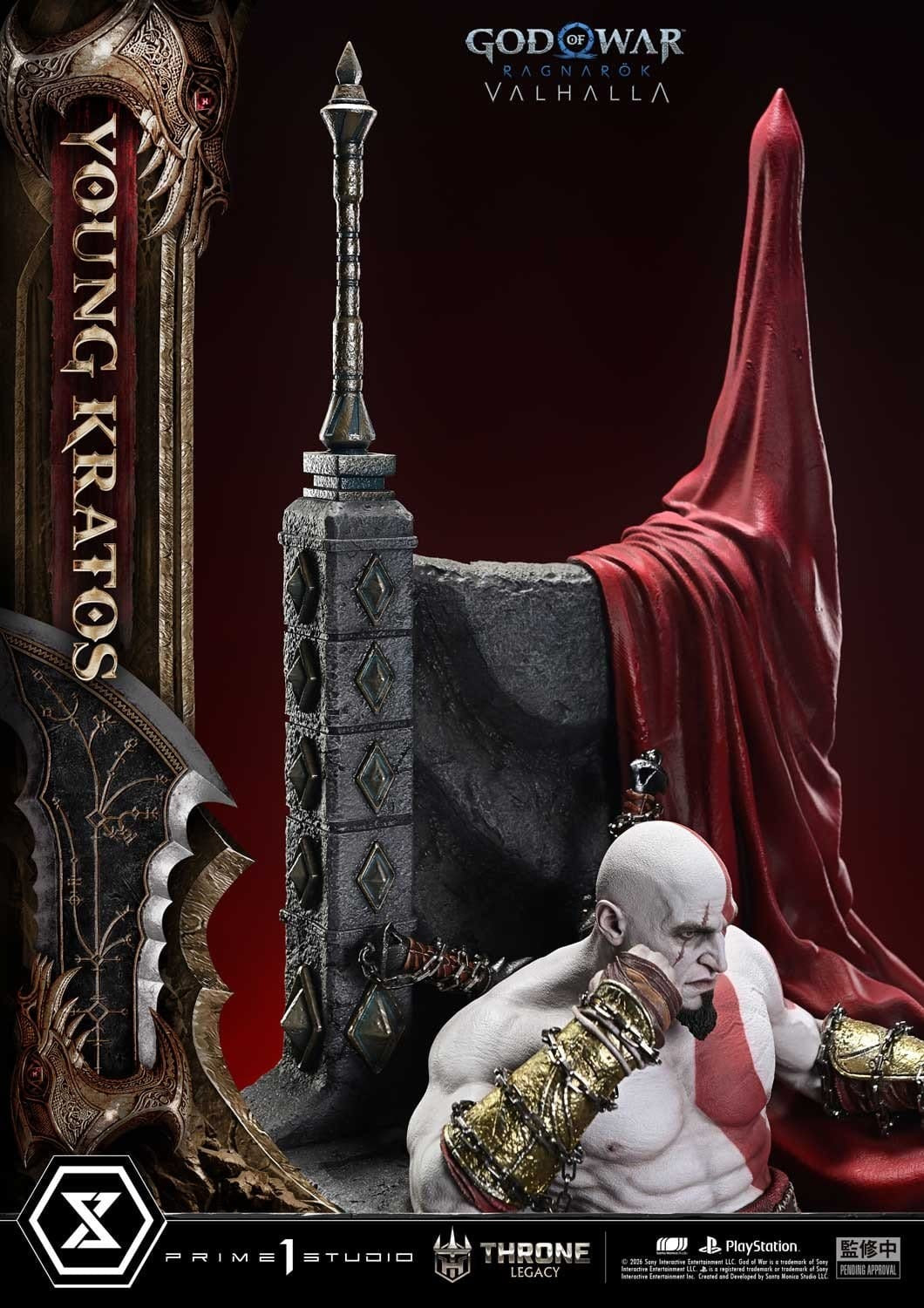Throne Legacy God of War Series Statue 1/3 Ragnarok Young Thyself Kratos 91 cm