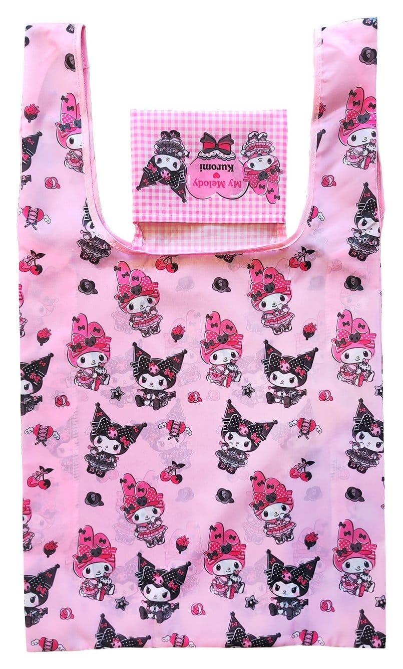 Sanrio Pink Black Party Series Tote Bag Kuromi & My Melody Foldable