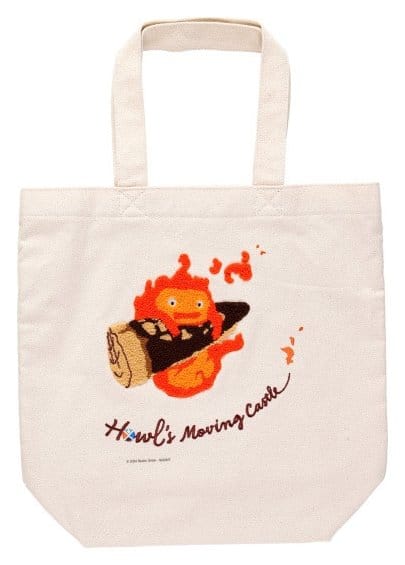 Howl's Moving Castle Tote Bag Embroidery Canvas Calcifer in a hurry