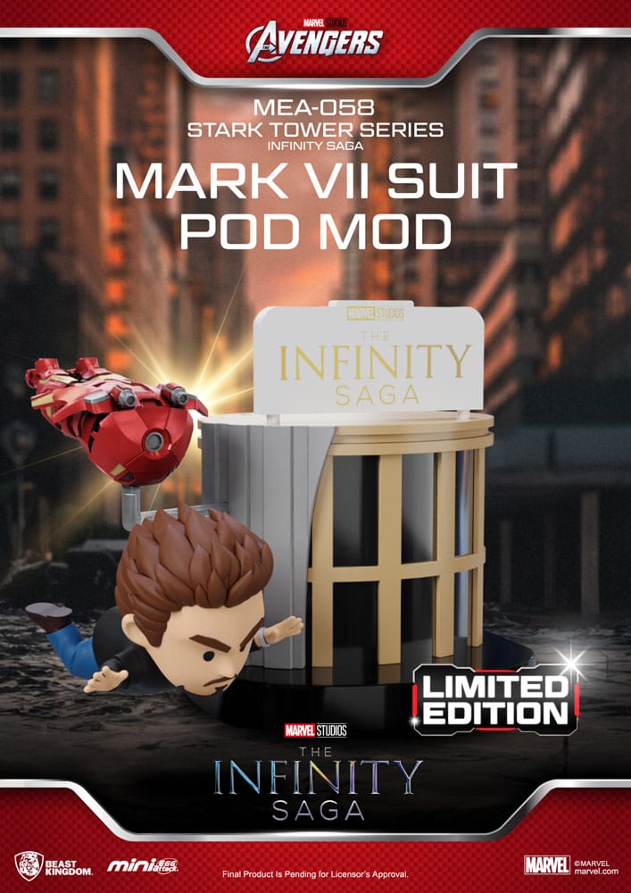 Marvel Mini Egg Attack Figures The Infinity Saga Stark Tower series Tony Stark & Mark VII suit pod mod 12 cm