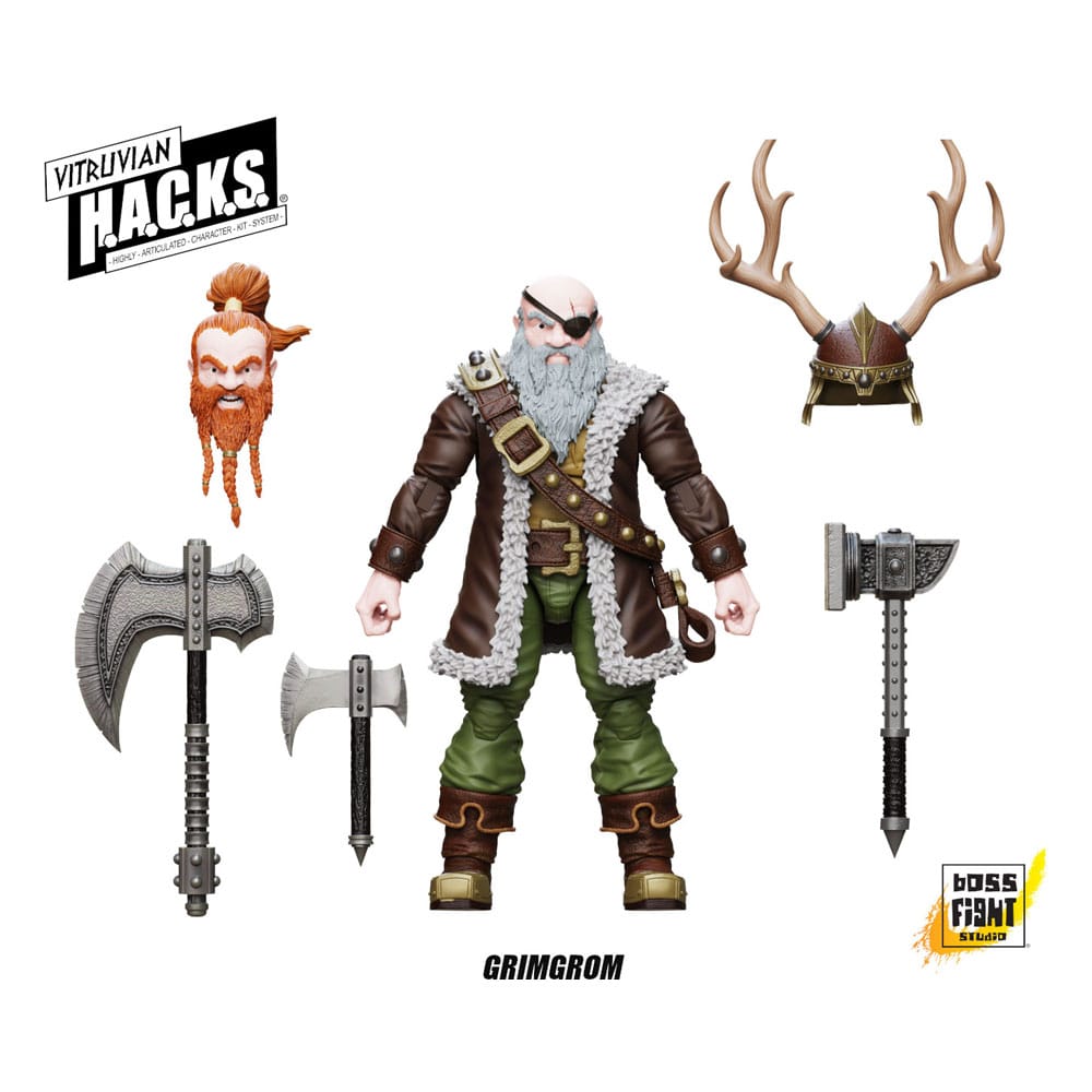 Vitruvian H.A.C.K.S. Action Figure Dwarf Mercenary Grimgrom  - Damaged packaging