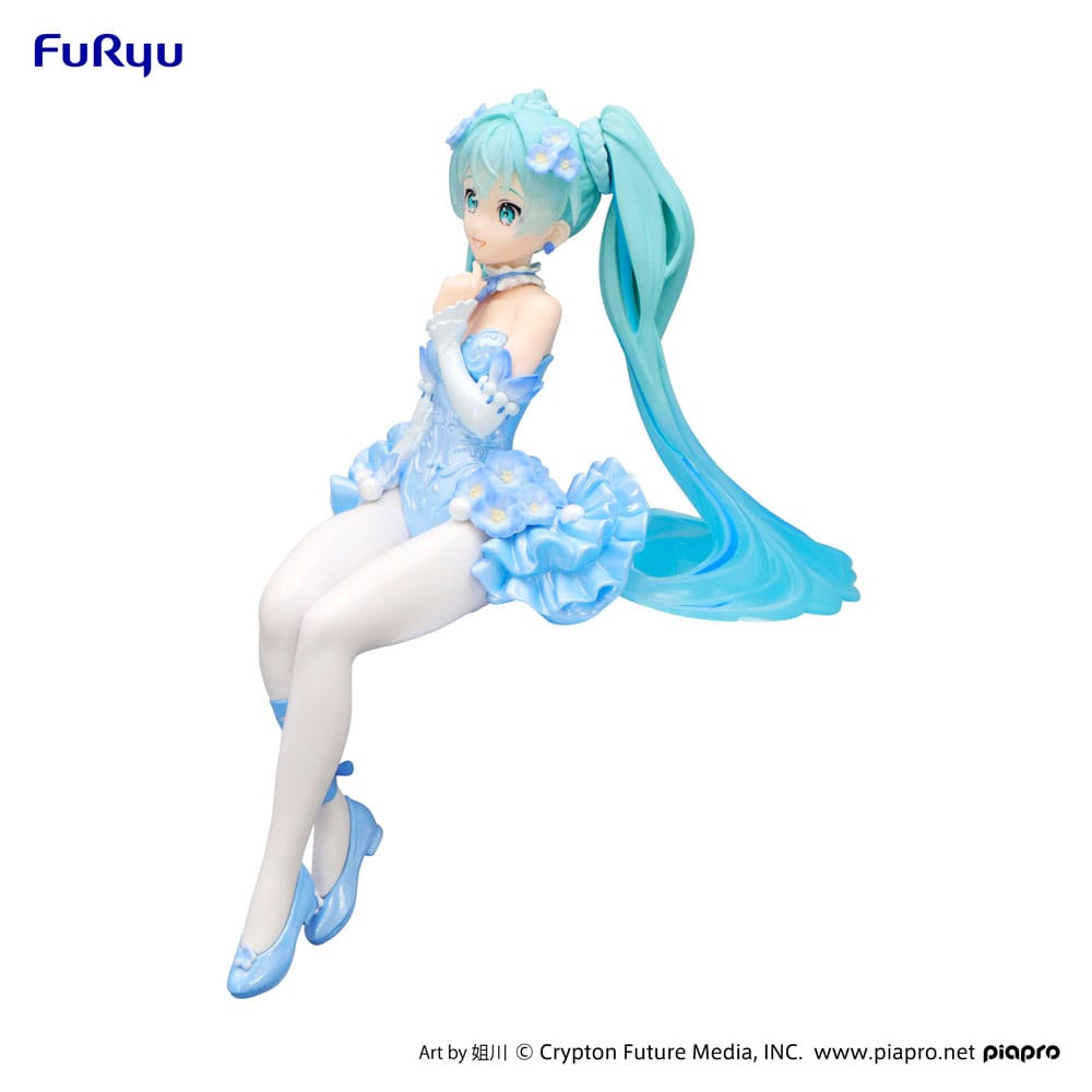 Hatsune Miku Noodle Stopper PVC Statue Flower Fairy Nemophila Pail Blue Color Ver. 15 cm