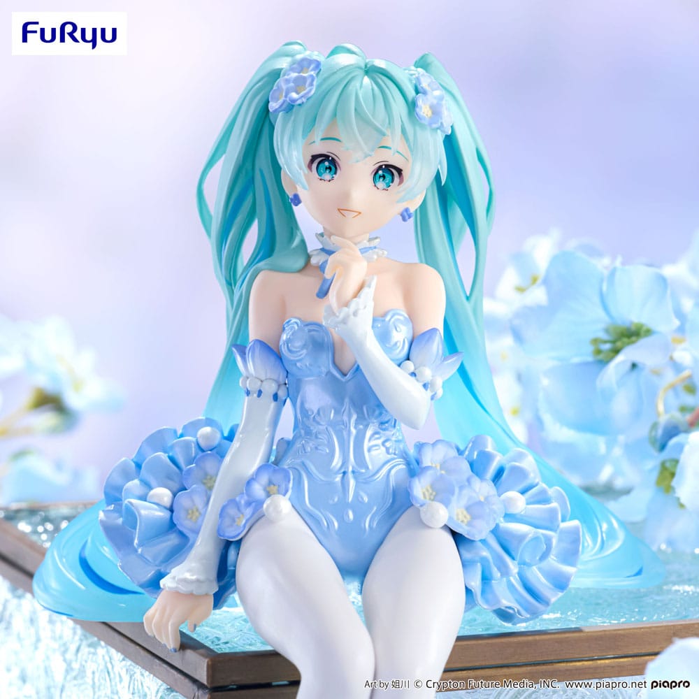 Hatsune Miku Noodle Stopper PVC Statue Flower Fairy Nemophila Pail Blue Color Ver. 15 cm