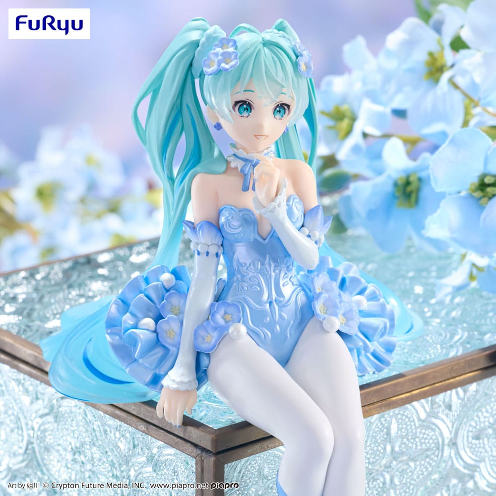 Hatsune Miku Noodle Stopper PVC Statue Flower Fairy Nemophila Pail Blue Color Ver. 15 cm