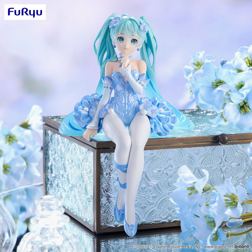 Hatsune Miku Noodle Stopper PVC Statue Flower Fairy Nemophila Pail Blue Color Ver. 15 cm