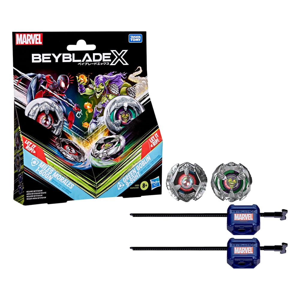 Beyblade X and Marvel Collab Miles Morales 1-60GN vs. Green Goblin 9-80HT