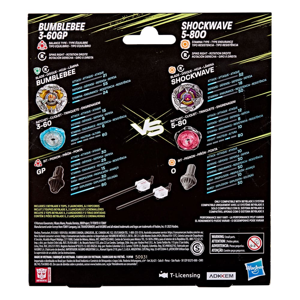 Beyblade X and Transformers Collab Bumblebee 3-60GP vs. Shockwave 5-80O