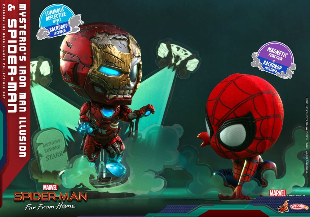 Spider-Man: Far From Home Cosbaby (S) Mini Figures Mysterio's Iron Man Illusion & Spider-Man 10 cm