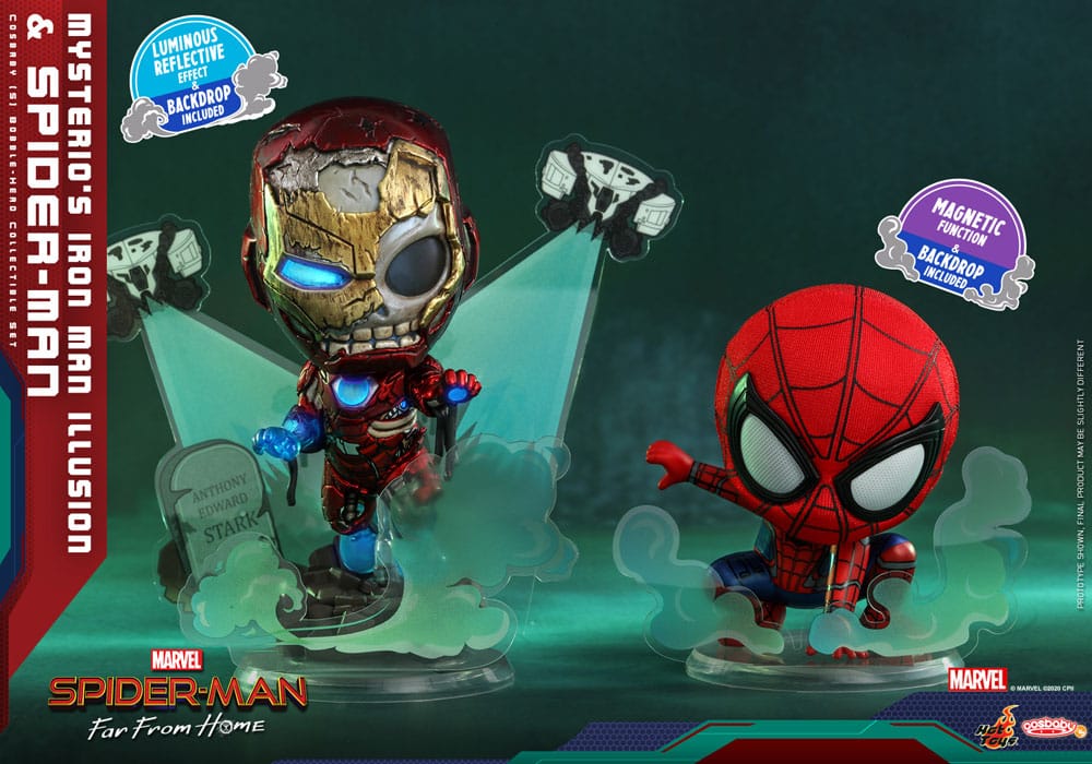 Spider-Man: Far From Home Cosbaby (S) Mini Figures Mysterio's Iron Man Illusion & Spider-Man 10 cm