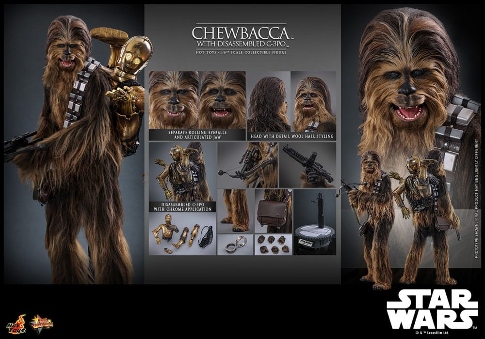 Star Wars Episode V Movie Masterpiece Action Figure 1/6 Chewbacca with Disassembled C-3PO 36 cm