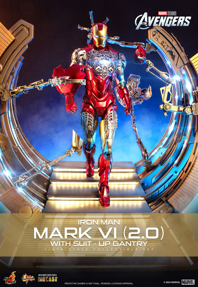 Marvel's The Avengers Movie Masterpiece Diecast Action Figure 1/6 Iron Man Mark VI (2.0) with Suit-Up Gantry 32 cm - Damaged packaging