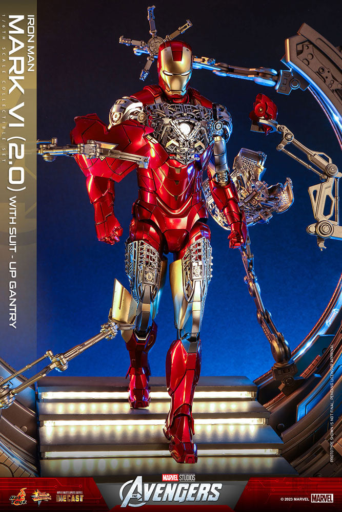 Marvel's The Avengers Movie Masterpiece Diecast Action Figure 1/6 Iron Man Mark VI (2.0) with Suit-Up Gantry 32 cm