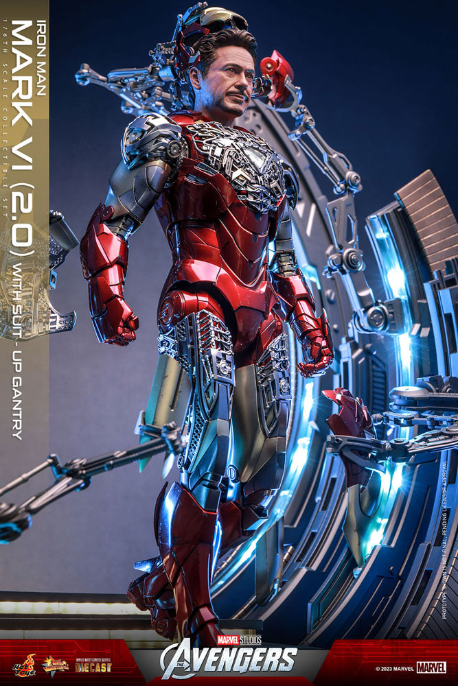 Marvel's The Avengers Movie Masterpiece Diecast Action Figure 1/6 Iron Man Mark VI (2.0) with Suit-Up Gantry 32 cm