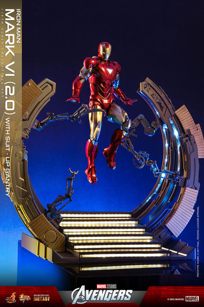 Marvel's The Avengers Movie Masterpiece Diecast Action Figure 1/6 Iron Man Mark VI (2.0) with Suit-Up Gantry 32 cm