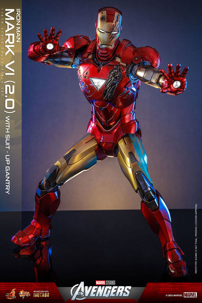 Marvel's The Avengers Movie Masterpiece Diecast Action Figure 1/6 Iron Man Mark VI (2.0) with Suit-Up Gantry 32 cm