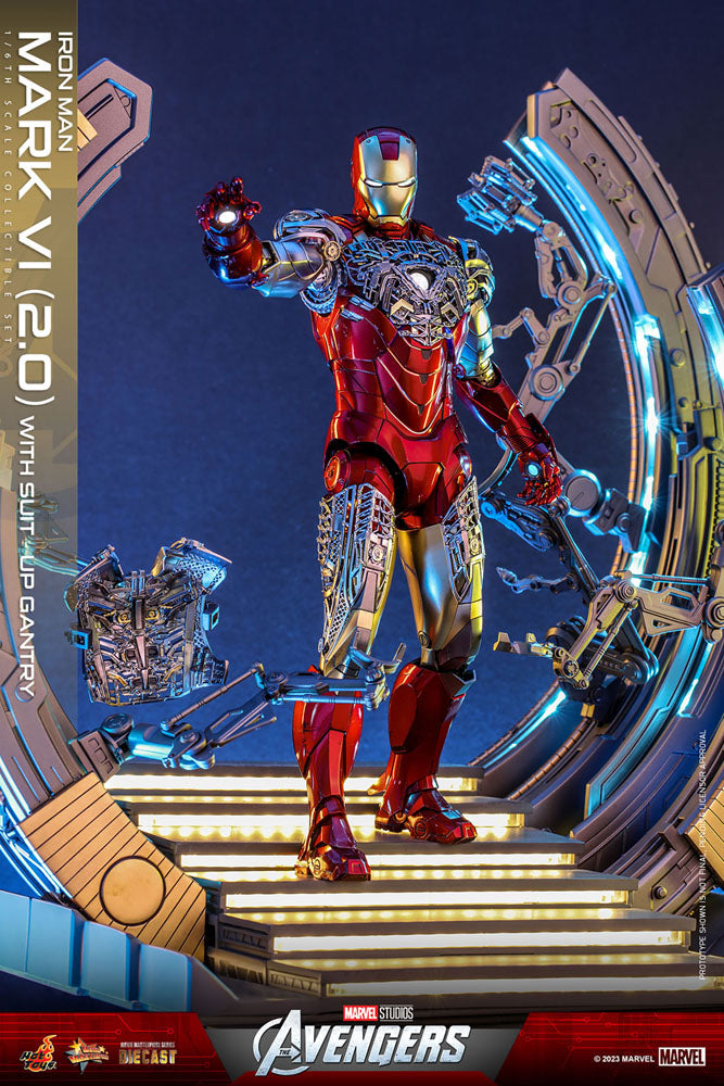 Marvel's The Avengers Movie Masterpiece Diecast Action Figure 1/6 Iron Man Mark VI (2.0) with Suit-Up Gantry 32 cm