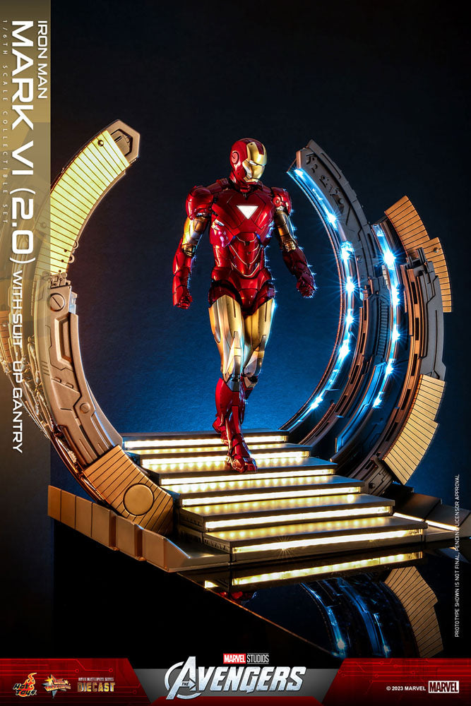 Marvel's The Avengers Movie Masterpiece Diecast Action Figure 1/6 Iron Man Mark VI (2.0) with Suit-Up Gantry 32 cm