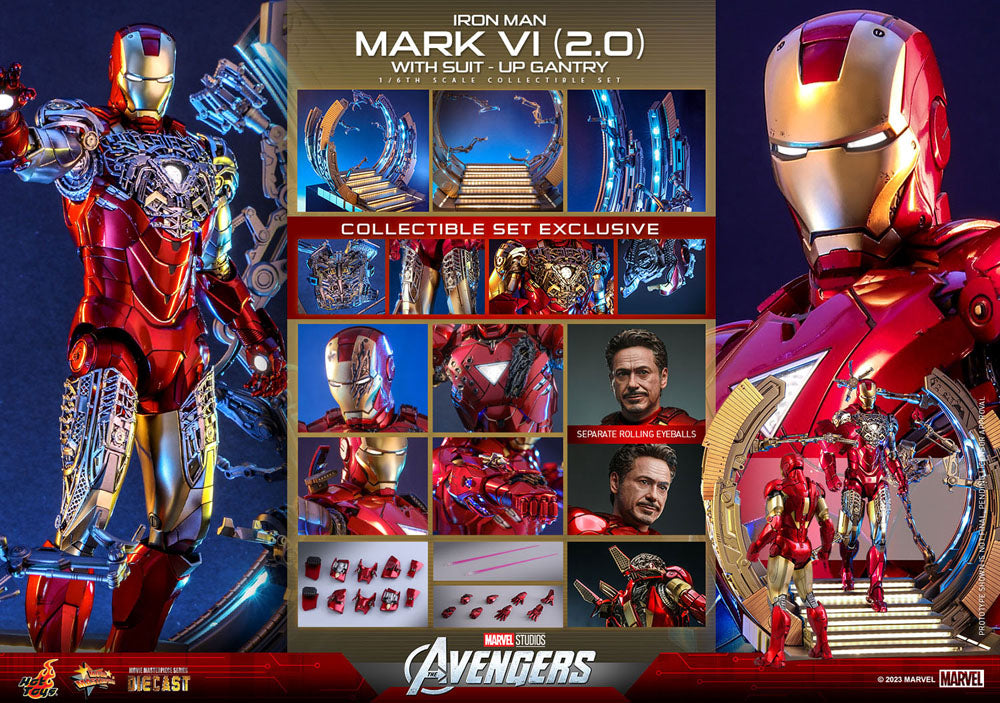 Marvel's The Avengers Movie Masterpiece Diecast Action Figure 1/6 Iron Man Mark VI (2.0) with Suit-Up Gantry 32 cm