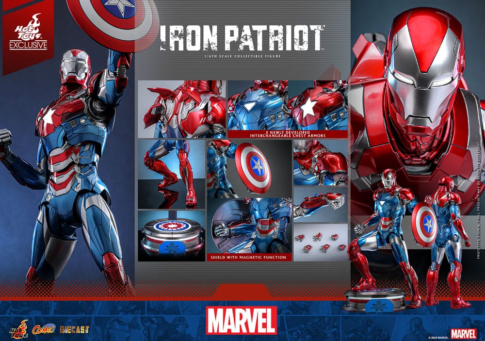 Marvel Comic Diecast Masterpiece Action Figure 1/6 Iron Patriot Hot Toys Exclusive 32 cm