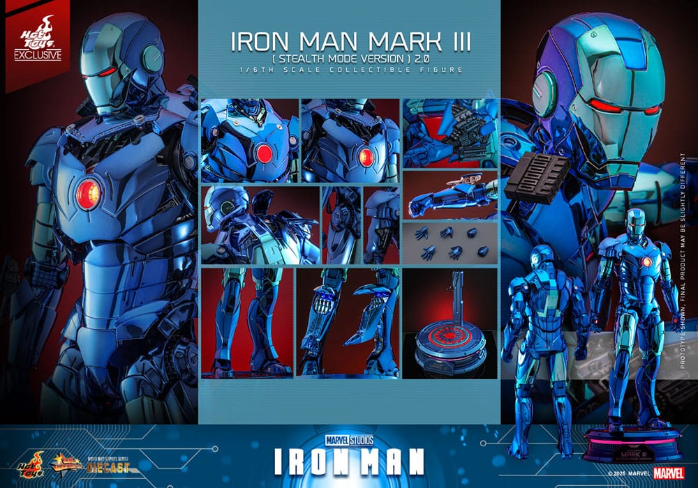 Iron Man Movie Masterpiece Diecast Action Figure 1/6 Iron Man Mark III (Stealth Mode Ver.) 2.0 Hot Toys Exclusive 33 cm