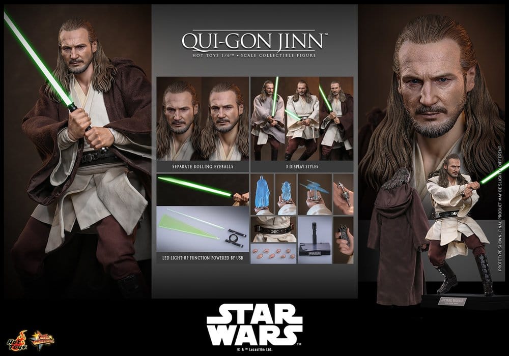 Star Wars: The Phantom Menace Movie Masterpiece Action Figure 1/6 Qui-Gon Jinn (Artisan Edition) Hot Toys Exclusive 32 cm