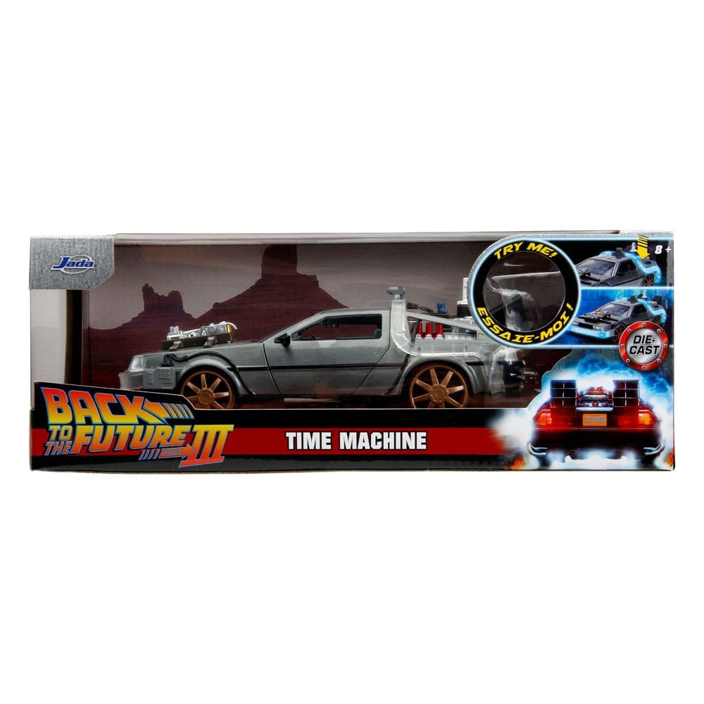 Back to the Future III Hollywood Rides Diecast Model 1/24 DeLorean Time Machine Railroad Wheels