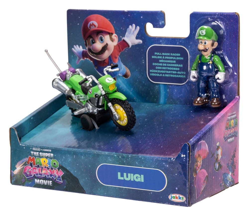 The Super Mario Galaxy Movie Action Figure with Pull Back Motorcycle Luigi 6 cm