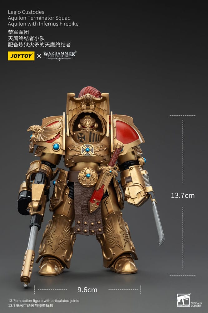 Warhammer The Horus Heresy Action Figure 1/18 Legio Custodes Aquilon Terminator Squad Aquilon with Infernus Firepike 14 cm