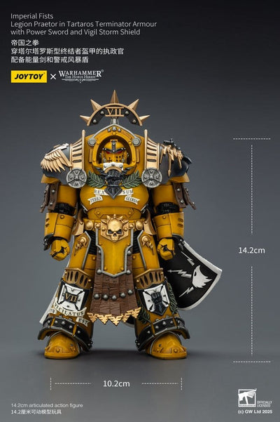 Warhammer Imperial Fists Action Figure Legion Praetor in Tartaros Terminator Armourwith Power Sword and Vigil Storm Shield 14 cm